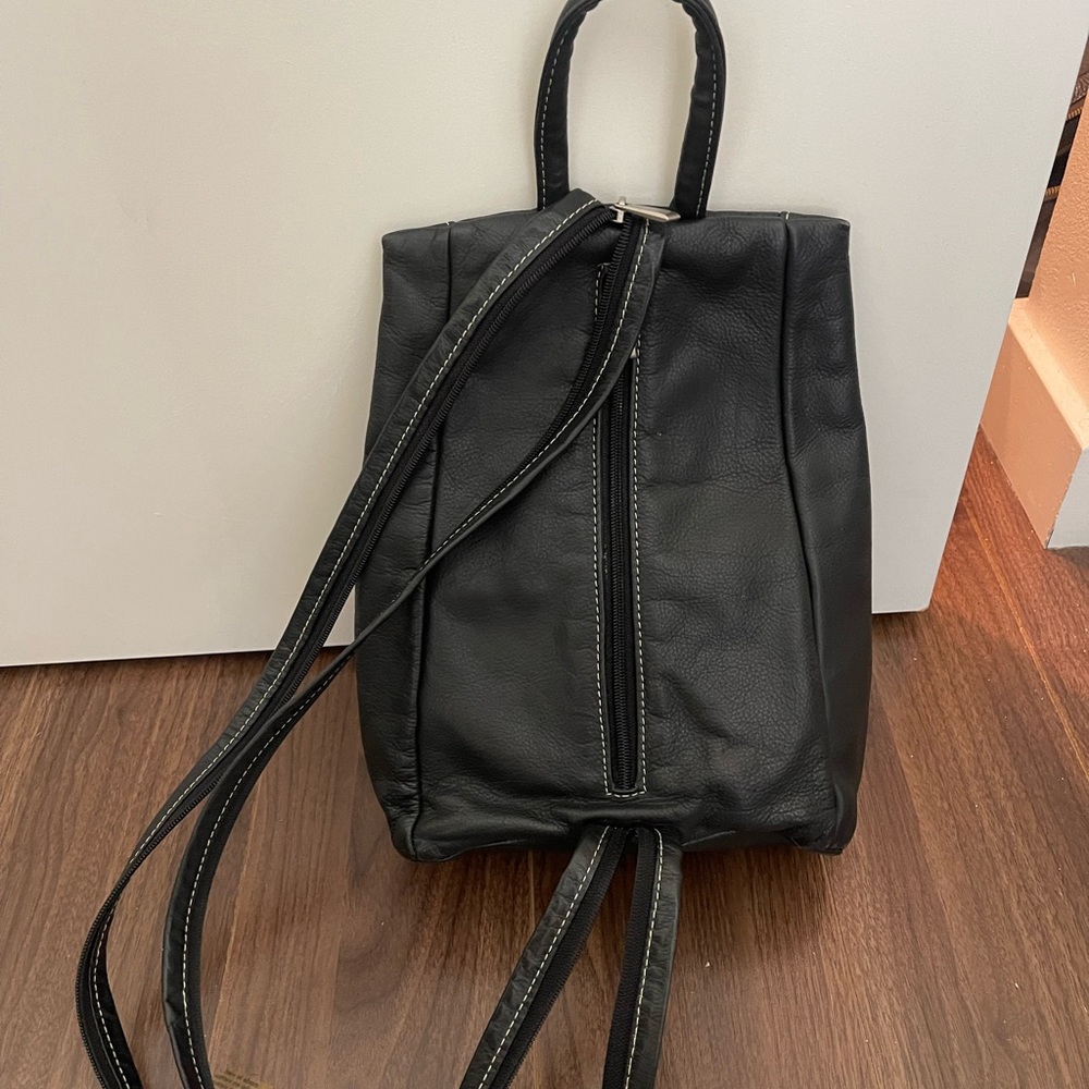 Black Leather Women's Backpack